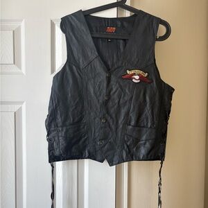 Black Sturgis Leather Vest with Embroidered Patch
